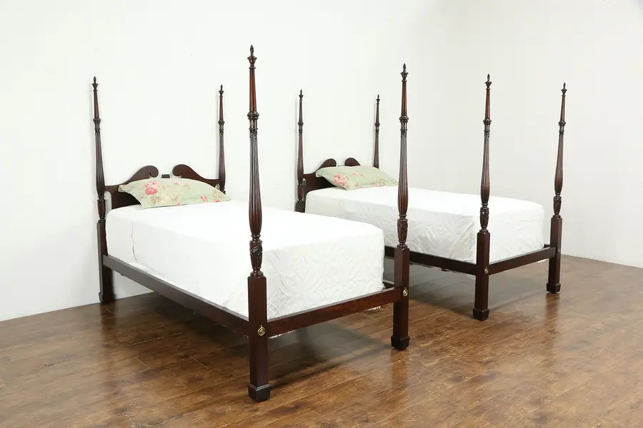 Photo of Pair of Vintage Georgian Style Mahogany Poster Twin Beds, Old Colony