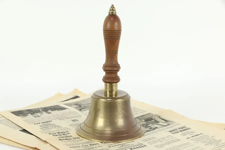 Photo of Heavy Brass Antique English Schoolmaster Bell, Cherry Handle