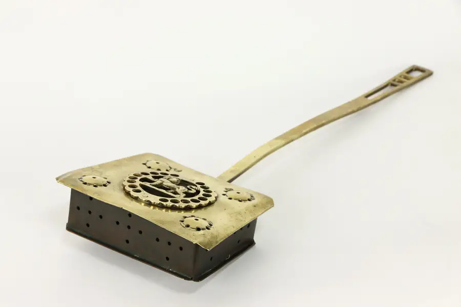 Photo of Brass Antique English Farmhouse Bedwarmer with Lion