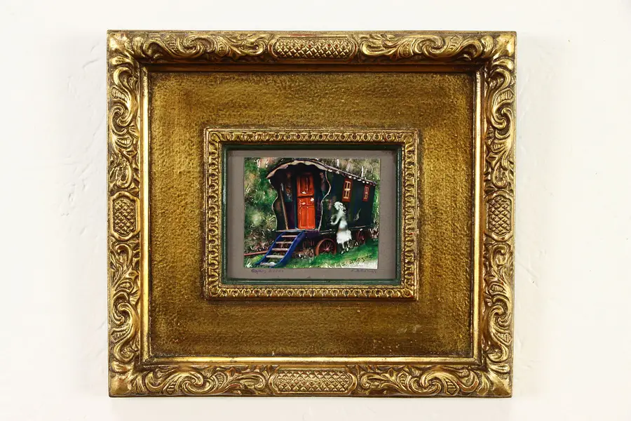 Photo of Gypsy Ghost Wagon Original Vintage Painting, Signed Susan Drozda 11"