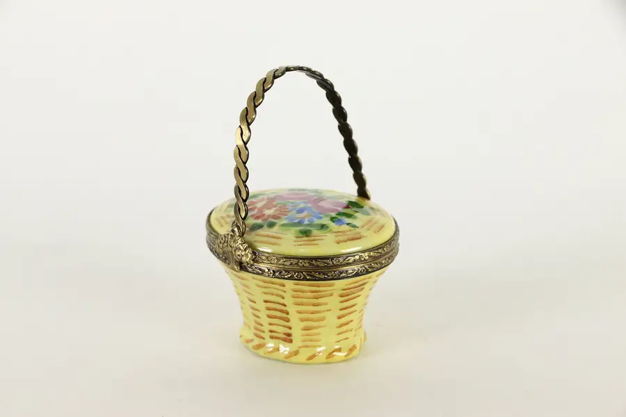 Photo of Porcelain Trinket or Keepsake Box, Yellow Basket, Limoges France
