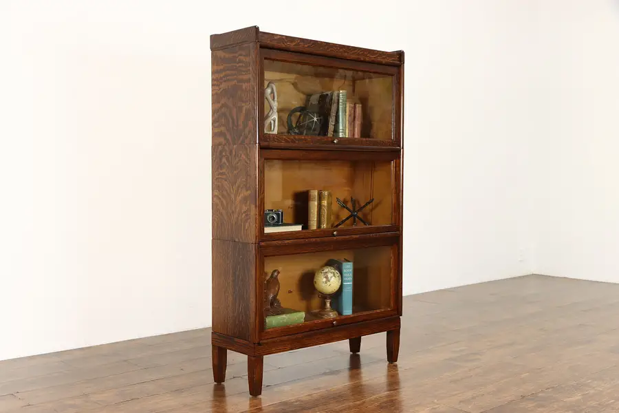 Photo of Lawyer 3 Stack Antique Quarter Sawn Oak Office Library Bookcase, Weis