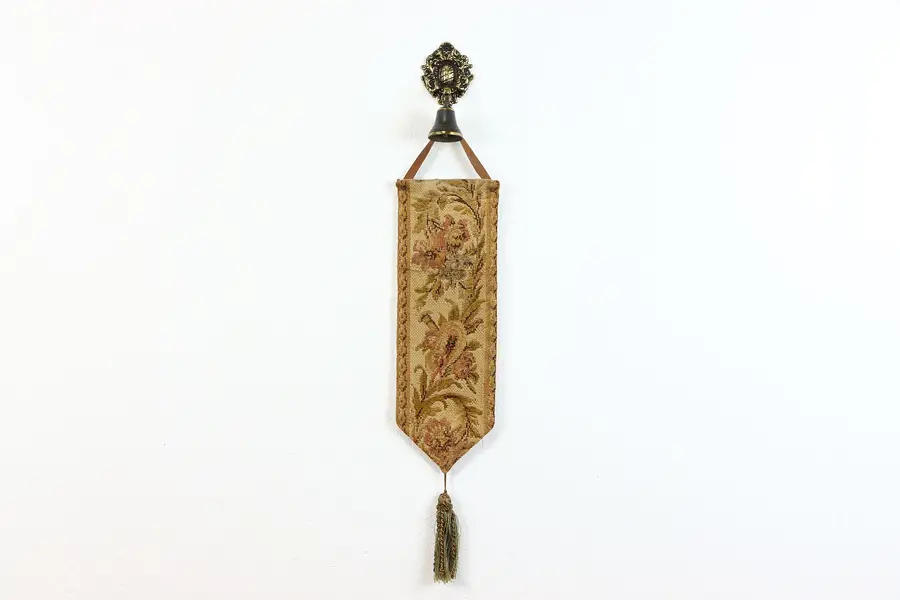 Photo of Vintage Servant Bell Pull, Tapestry, Brass Mounts