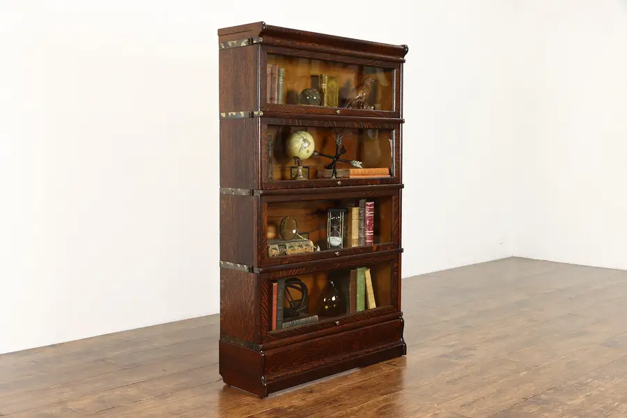 Photo of Lawyer Antique 4 Stack Oak Library or Office Bookcase, Globe Wernicke