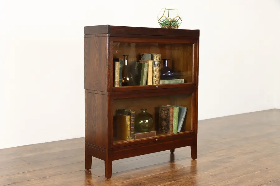Photo of Arts & Crafts Mission Oak Antique 2 Stack Craftsman Lawyer Bookcase Macey