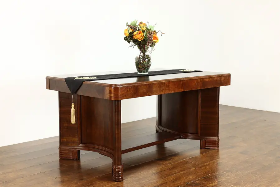 Photo of Art Deco Vintage Dining or Library Table, Butterfly Leaf