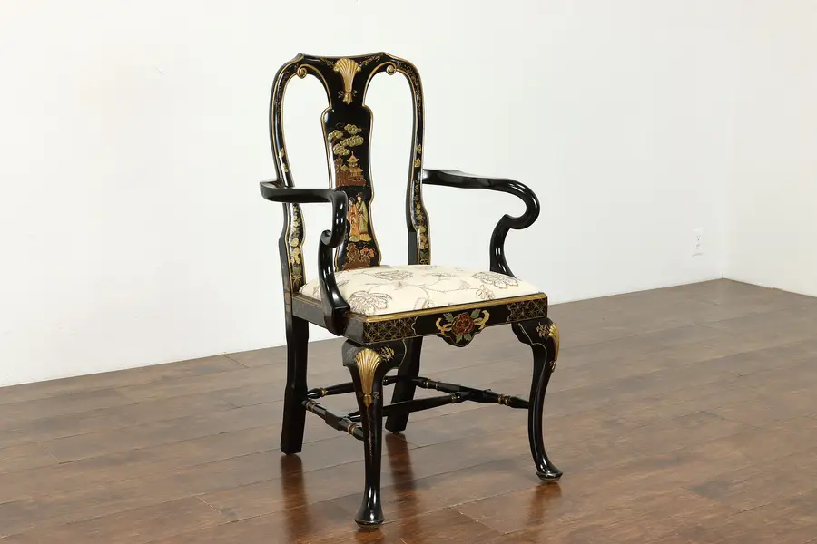 Photo of Vintage Desk or Dining Chair Traditional Chinese Hand Painting, Signed