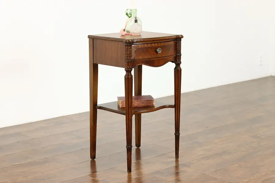 Photo of French Style Antique Mahogany & Satinwood Nightstand or End Table