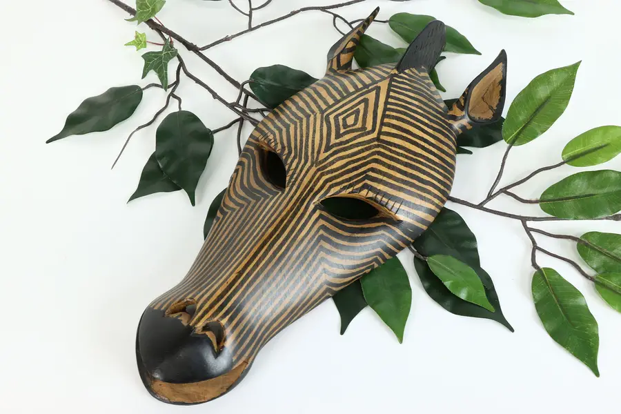 Photo of African Vintage Wooden Traditional Carved Zebra Mask