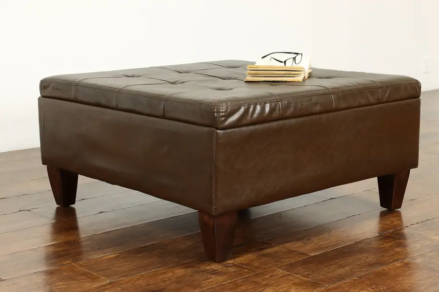 Photo of Traditional Vintage Large Tufted Brown Ottoman, Stool or Bench & Storage