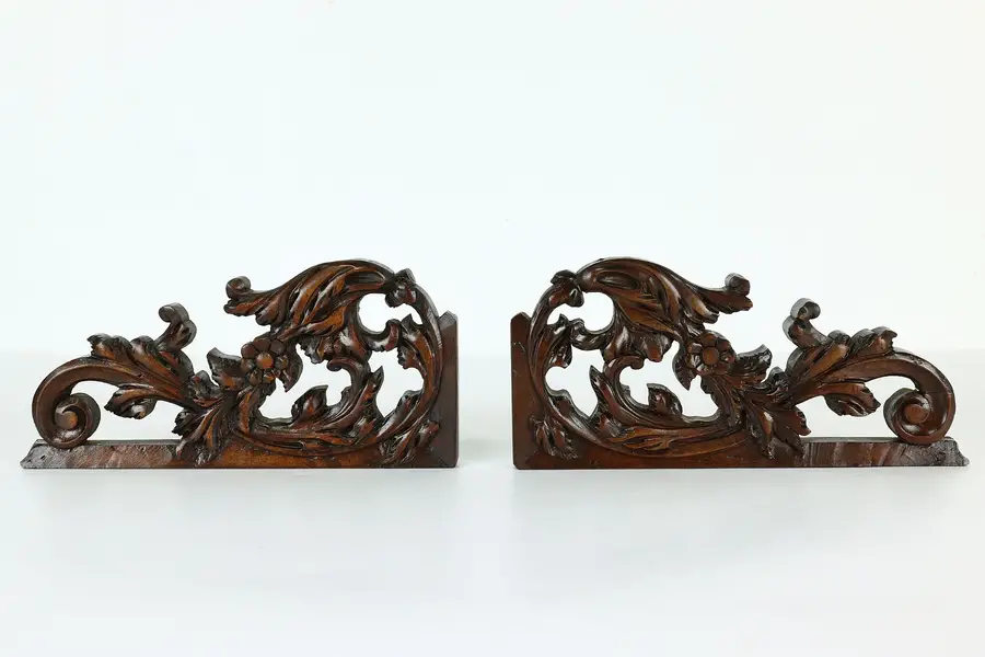 Photo of Pair of Renaissance Antique Architectural Salvage Walnut Crests