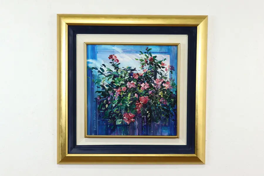 Photo of Still Life of Roses Vintage Original Acrylic Painting, Rebecca Hardin 30"