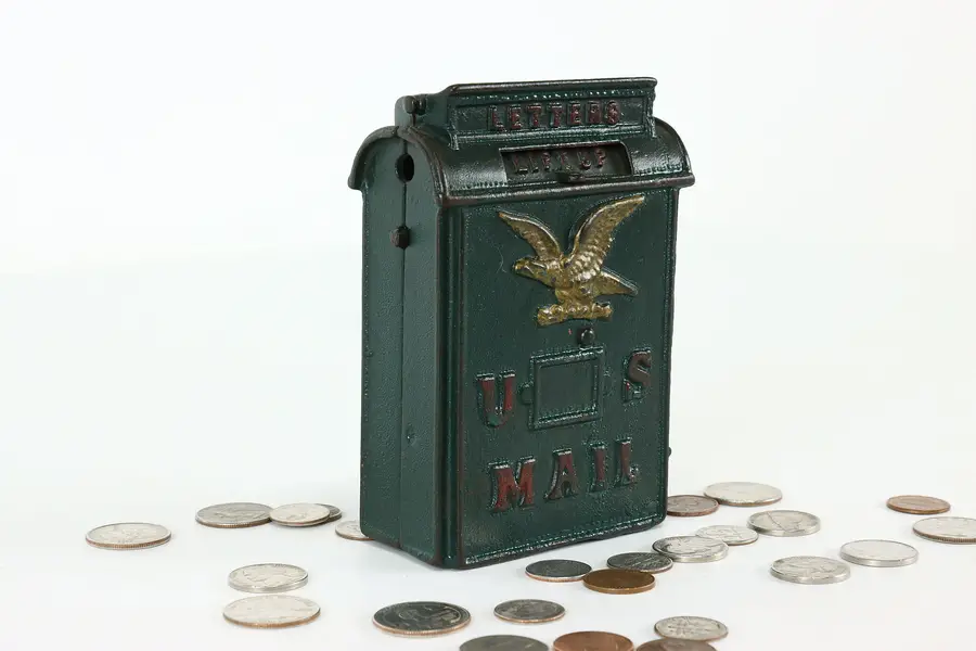 Photo of Cast Iron Antique US Mail Mailbox Coin Bank Pat 1887