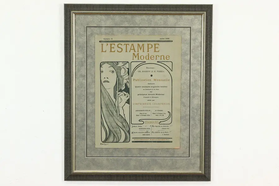 Photo of "L'estampe Moderne" Framed Original Antique Lithograph, Mucha 25.5"