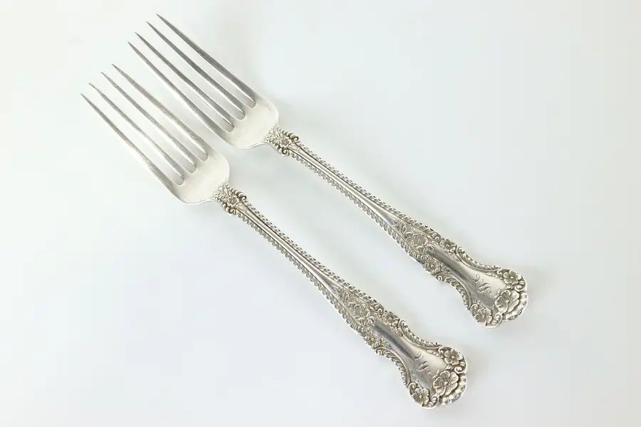 Photo of Pair of Sterling Silver 7" Buttercup Antique Dinner Forks Gorham, Mono
