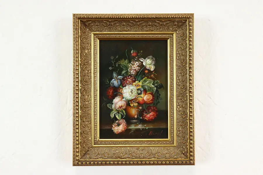 Photo of Still Life of Flowers in Vase Vintage Original Oil Painting, Signed 10"