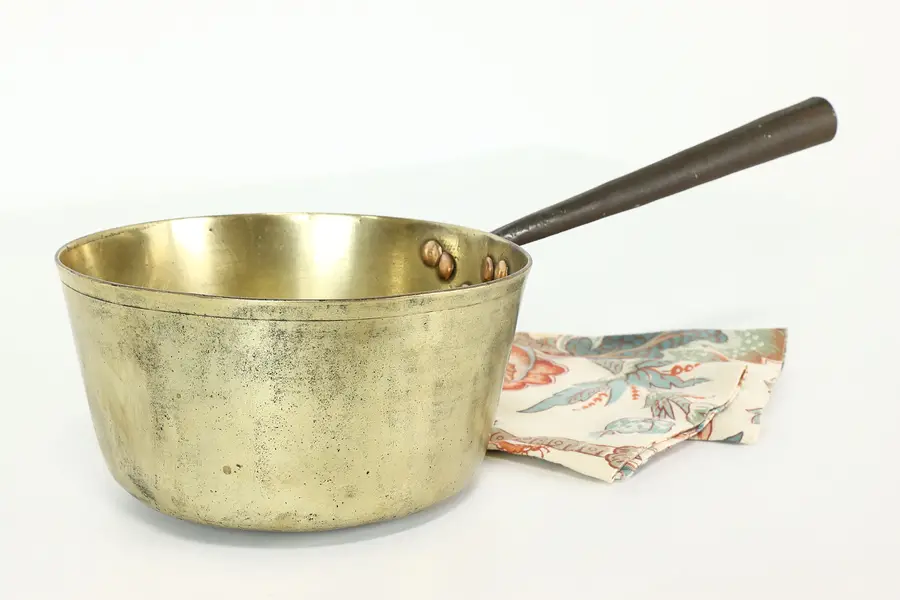 Photo of Farmhouse Antique Brass Sauce Pan or Pot, Iron Handle