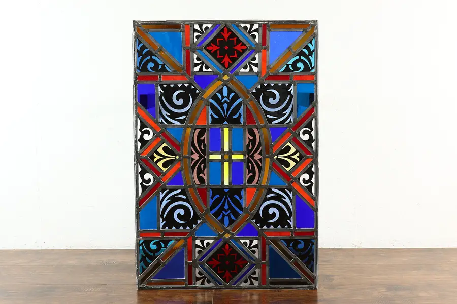 Photo of Architectural Salvage Vintage Leaded Stained Glass Window