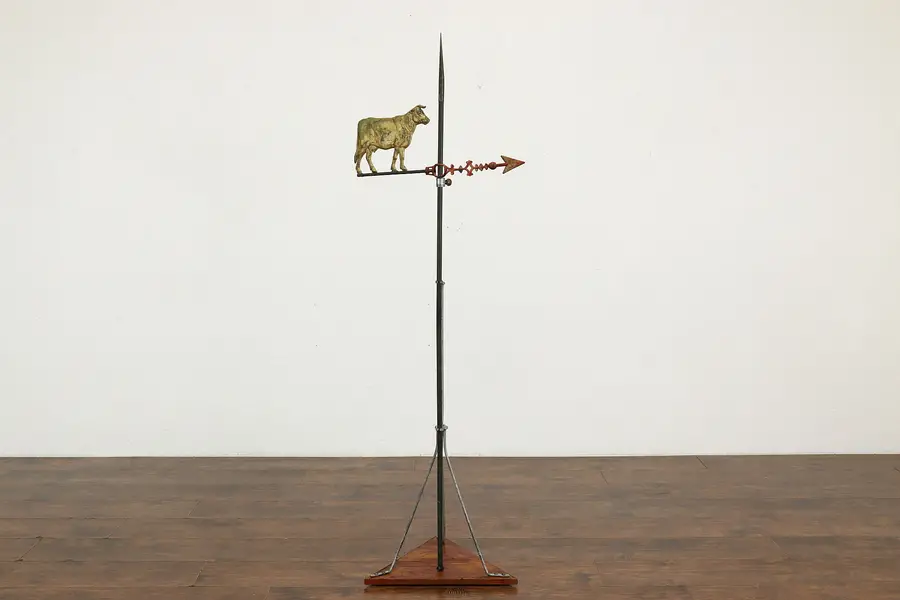 Photo of Farmhouse Salvage Antique Cow Weathervane & Stand