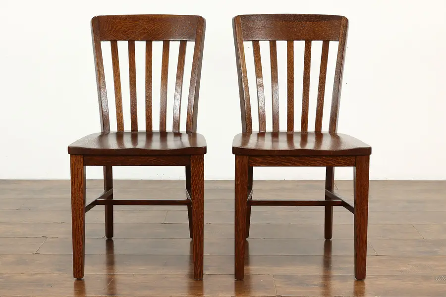 Photo of Pair of Antique Quarter Sawn Oak Office, Desk or Dining Side Chairs