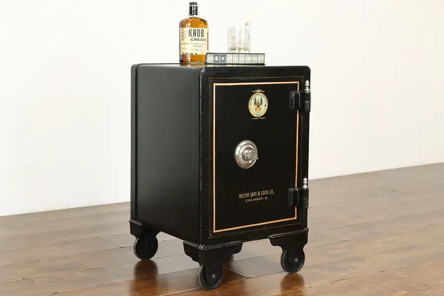 Photo of Victorian Antique Industrial Salvage Combination Lock Iron Safe, Victor