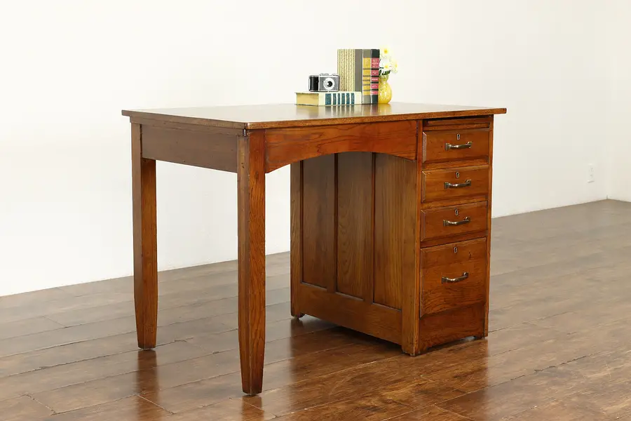 Photo of Craftsman Antique Oak Office or Library Desk, Pull Out Surface