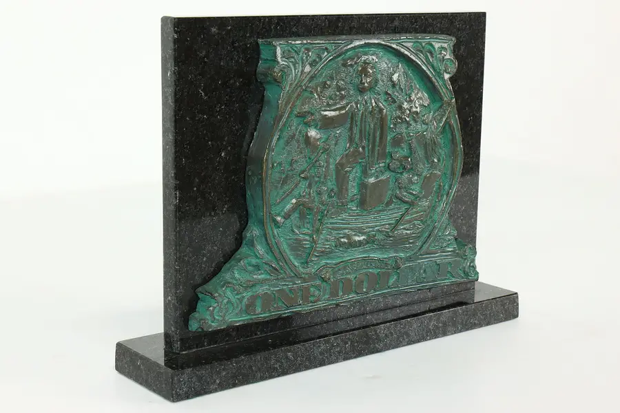 Photo of Bronze Vintage One Dollar Washington Sculpture, Granite Base