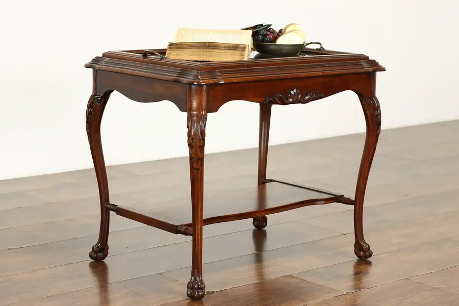 Photo of Georgian Style Vintage Carved Walnut Coffee Table, Serving Tray