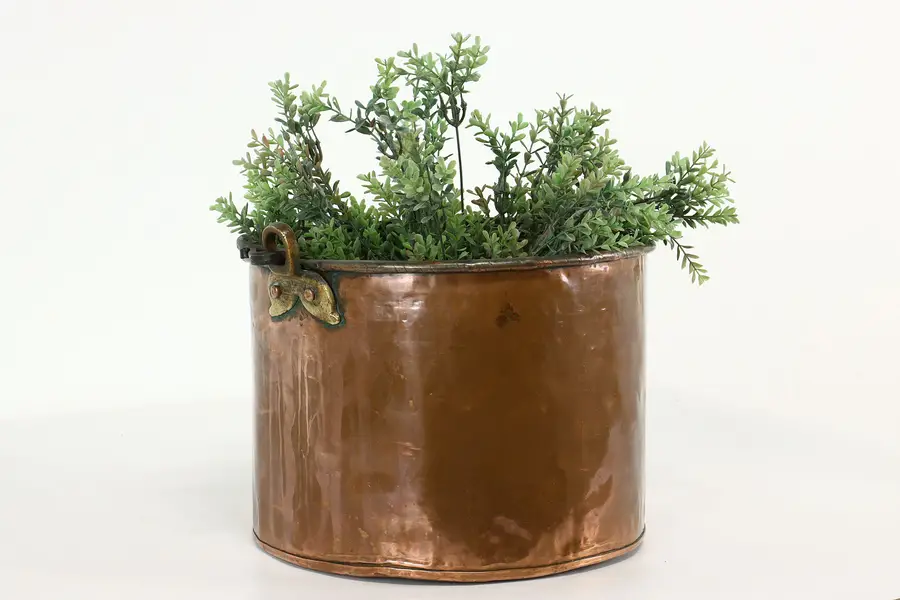 Photo of Farmhouse Copper Antique Cauldron. Bucket or Fireplace Hearth Kettle