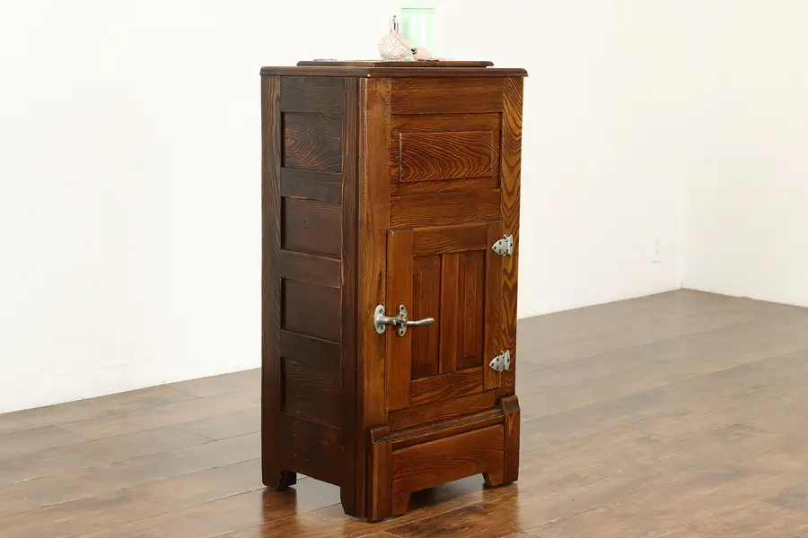 Photo of Farmhouse Antique Kitchen Pantry Small Ice Box Refrigerator, Tin Interior