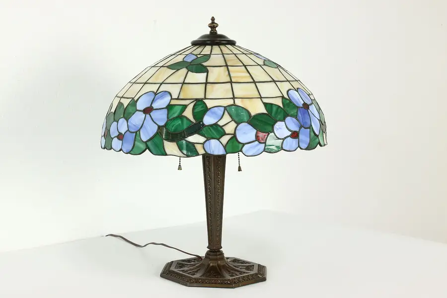 Photo of Stained Glass Antique Office or Library Desk Lamp, Bradley & Hubbard