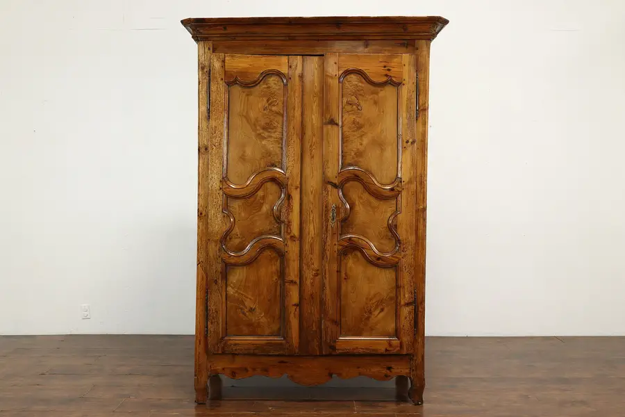 Photo of Farmhouse Burl Antique 1760 Armoire, Linen Cabinet, Pantry Cupboard