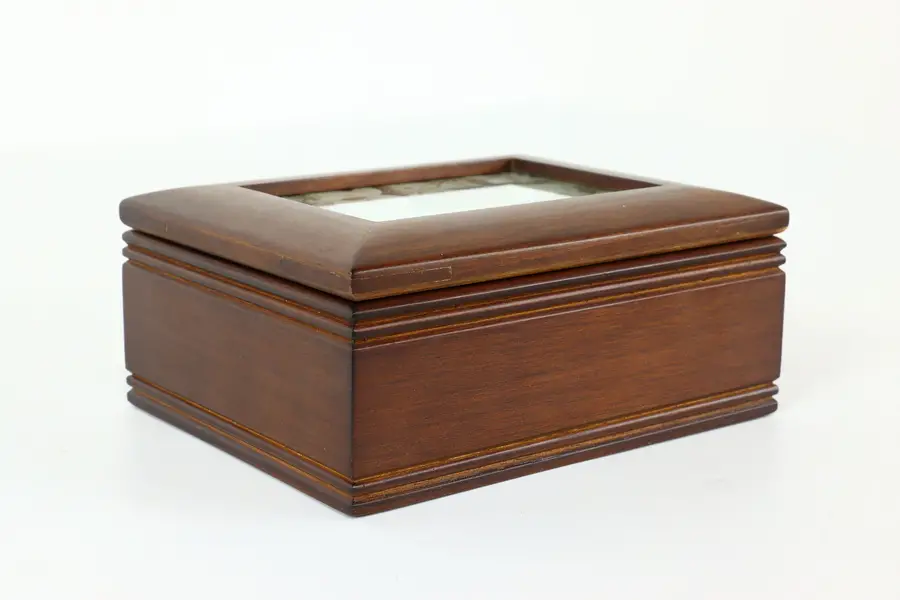 Photo of Vintage Fruitwood Felt Lined Jewelry or Keepsake Box, Glass Lid for Photo