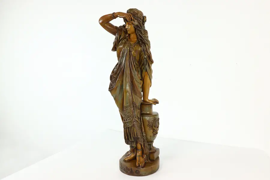 Photo of Sappho or Sapho Composition Sculpture Antique Hand Painted 33" Statue