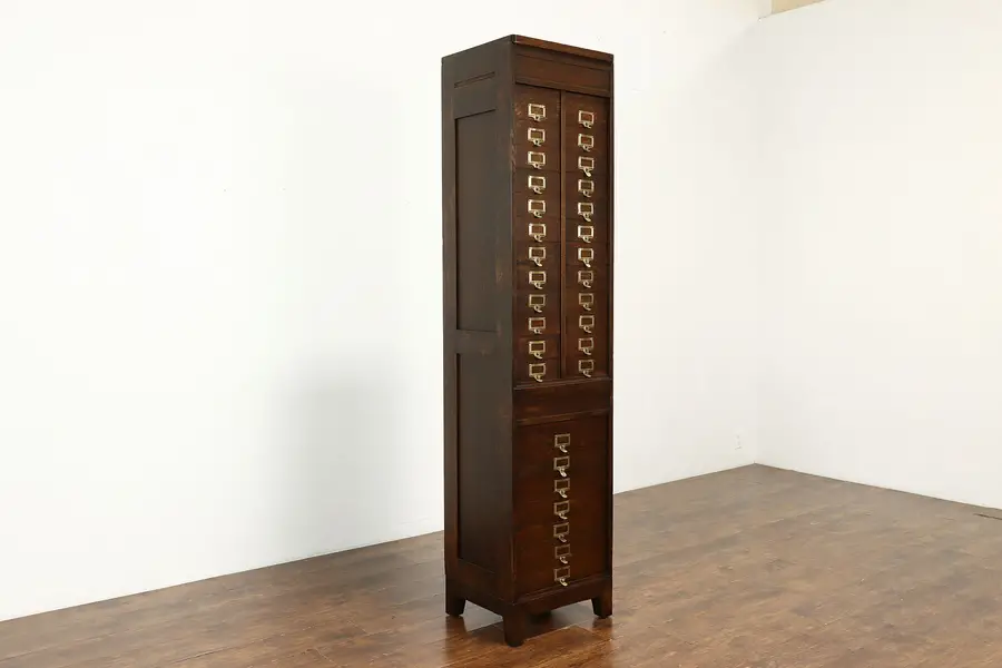 Photo of Oak Antique Office or Library File, 31 Compartments Sliding Doors