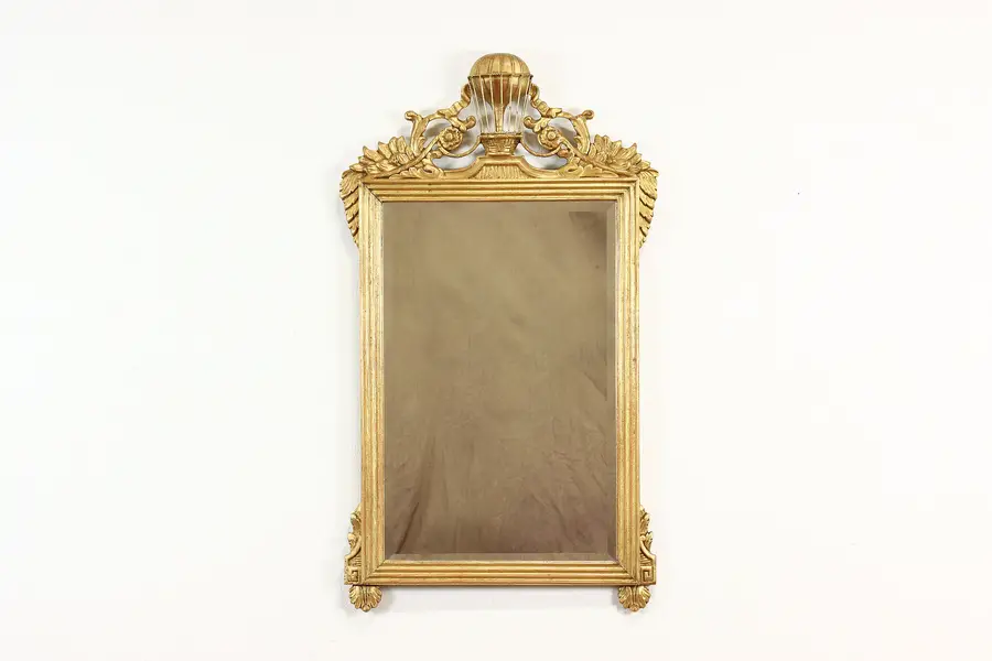 Photo of Italian Vintage Gilt Framed Beveled Wall Hanging Mirror, Hot Air Balloon