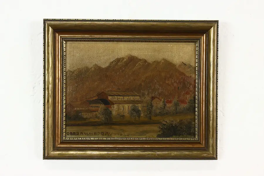 Photo of Oberammergau German Village Vintage 1930 Original Oil Painting 11.5"