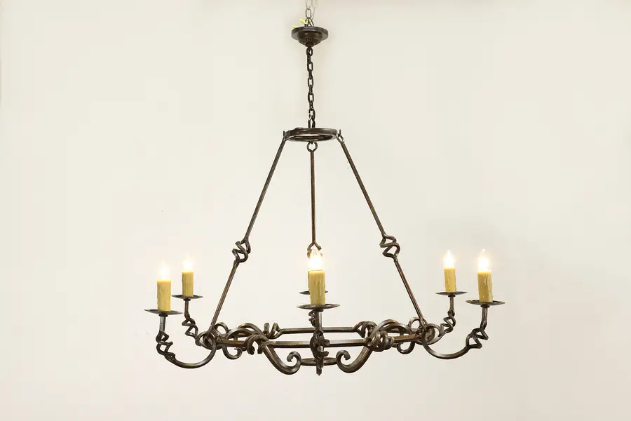 Photo of Renaissance Design Wrought Iron 6 Beeswax Candle Vintage Chandelier