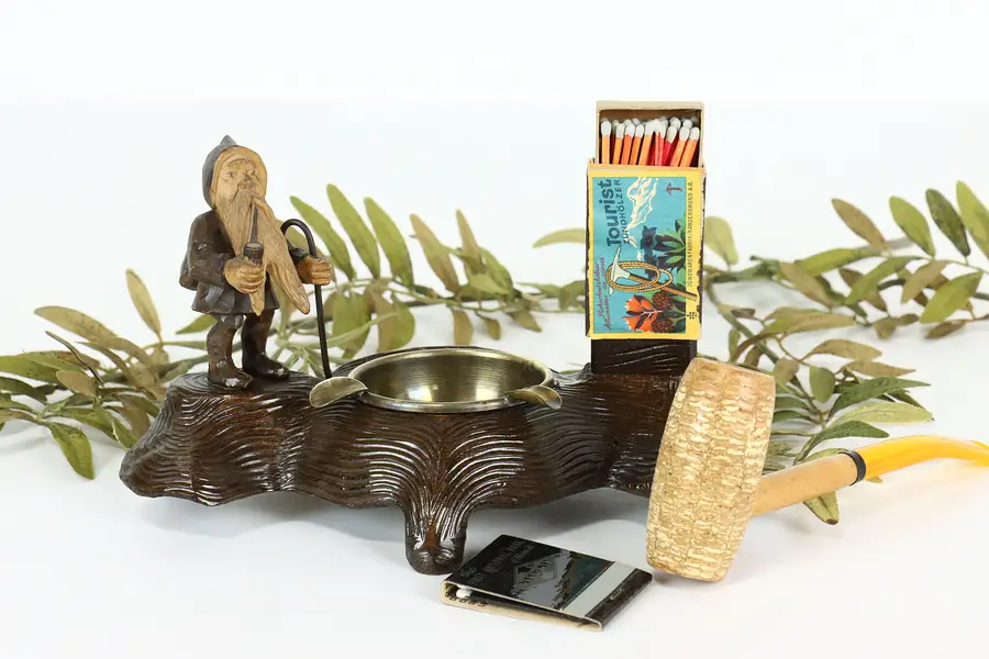 Photo of Black Forest Vintage Ash Tray Match Holder, Carved Troll, Barthels
