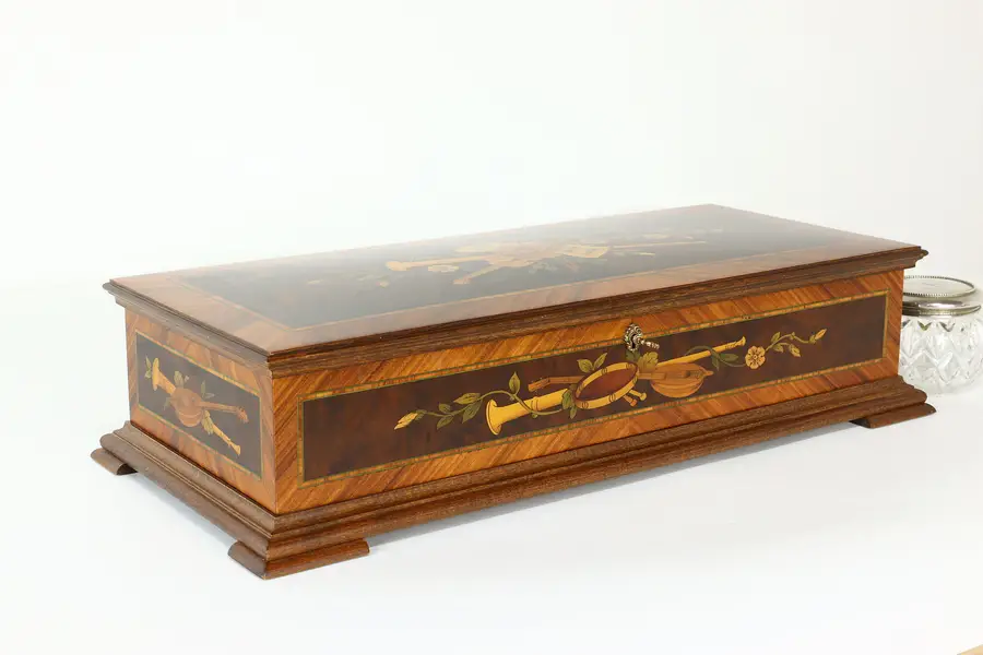 Photo of Swiss Marquetry Music & Jewelry Box, Danube, Edelweiss, Lara Theme, Reuge