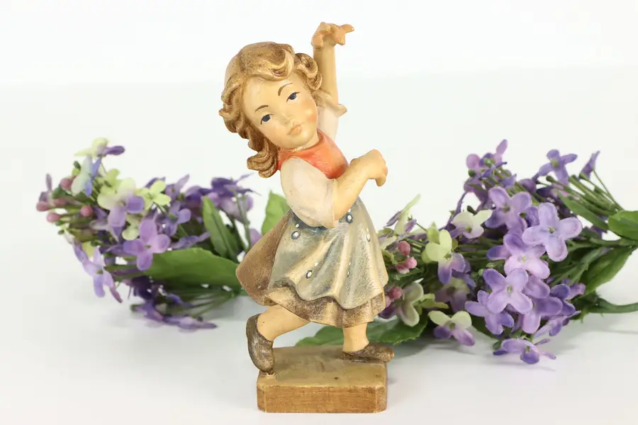Photo of Italian Hand Carved Vintage Young Girl Dancing Alpine Sculpture