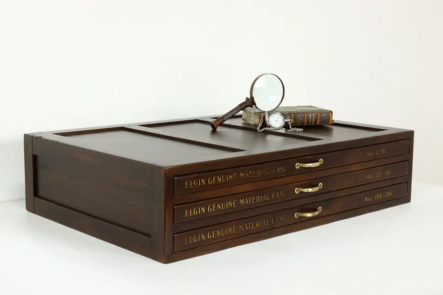 Photo of Farmhouse Industrial Antique Watchmaker, Jewelry or Collector Case, Elgin