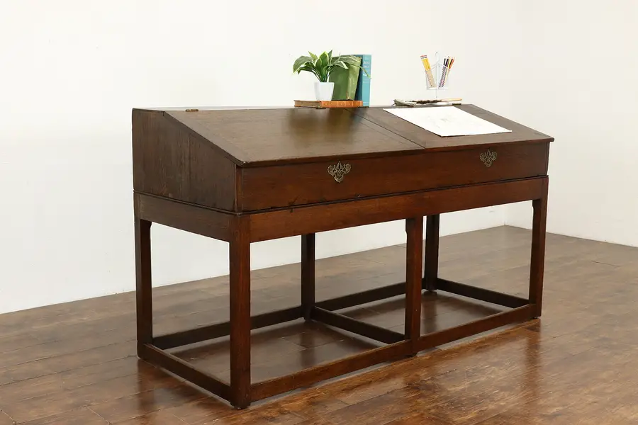 Photo of Oak Antique Standup Railroad Office Desk Kitchen Island Wine Table
