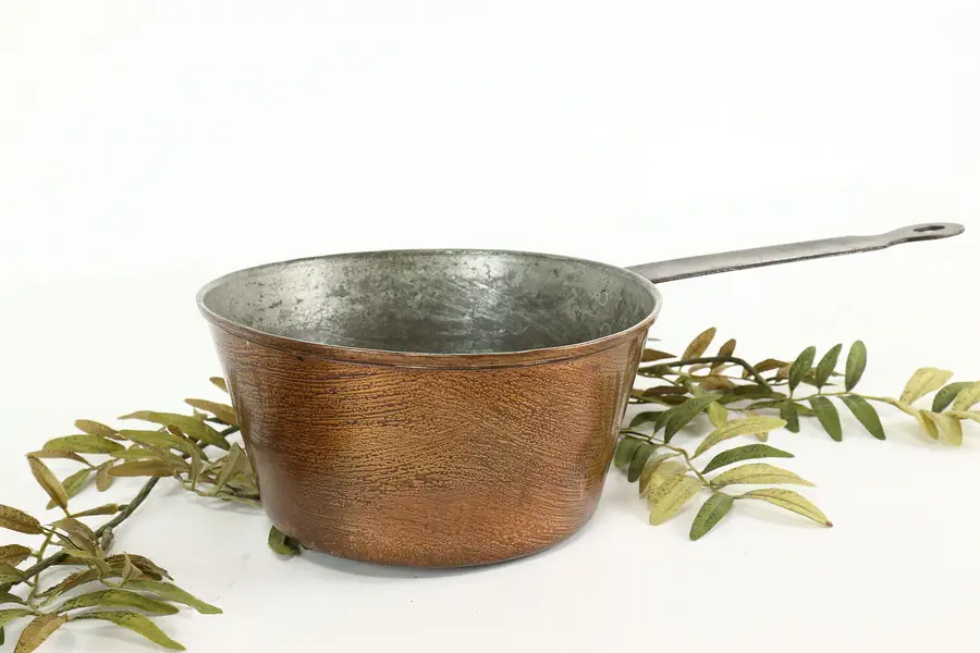 Photo of Farmhouse Solid Copper Antique Sauce Pot Kettle, Iron Handle