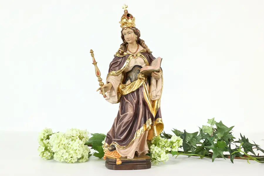 Photo of Swiss Hand Carved Vintage Folk Art Statue, Mary Queen of Heaven Sculpture
