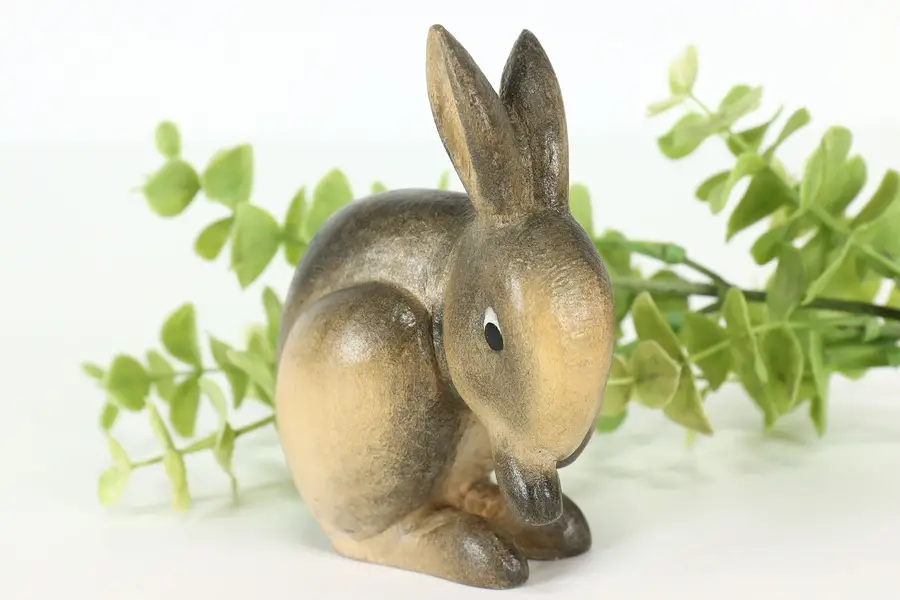 Photo of Hand Carved Vintage Painted Bunny Alpine Rabbit Sculpture