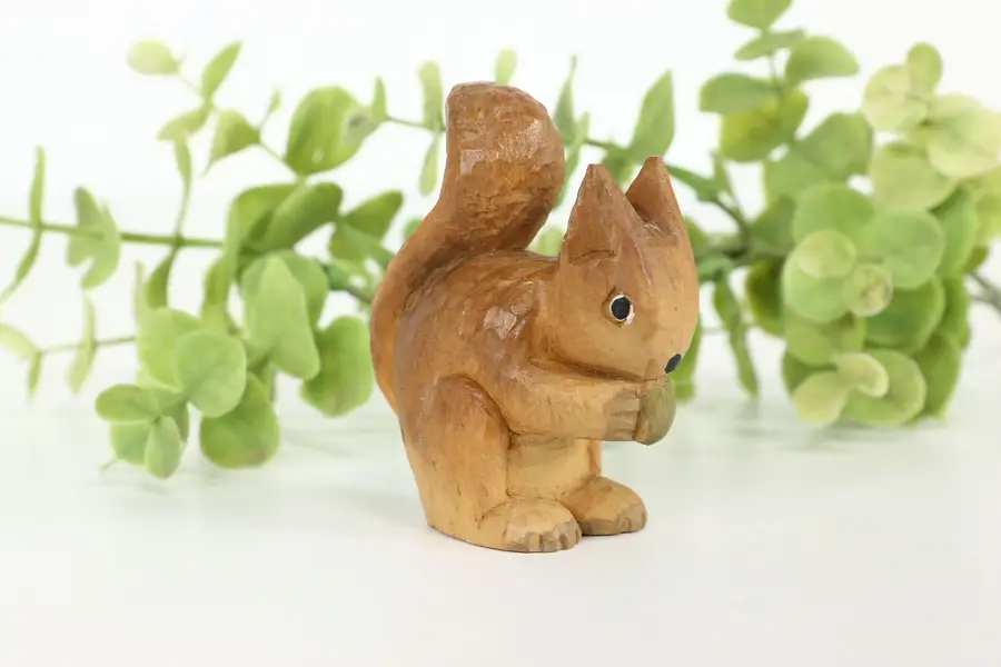 Photo of Hand Carved Vintage Painted Squirrel Alpine Sculpture