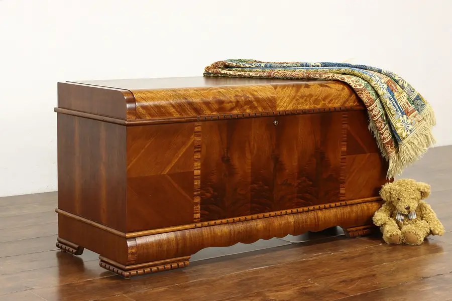 Photo of Art Deco Waterfall Design Vintage Cedar Trunk or Blanket Chest, Lane
