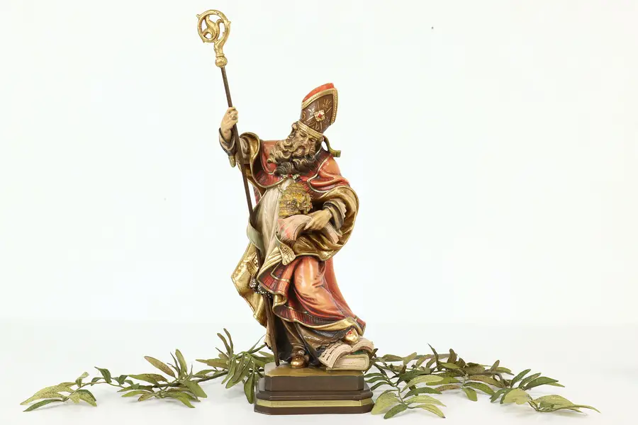 Photo of St. Ambrose Patron of Milan & Beekeepers Vintage Hand Carved Sculpture