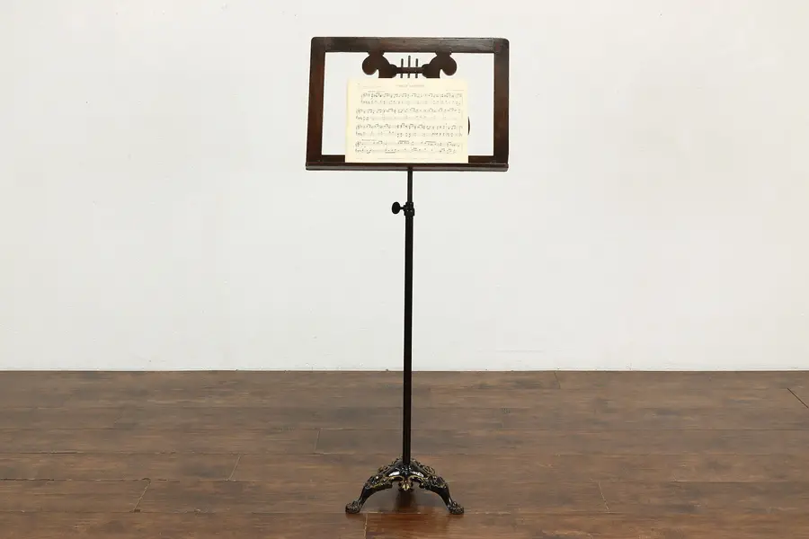 Photo of Victorian Antique Oak Adjustable Music Stand with Iron Base, K & B H